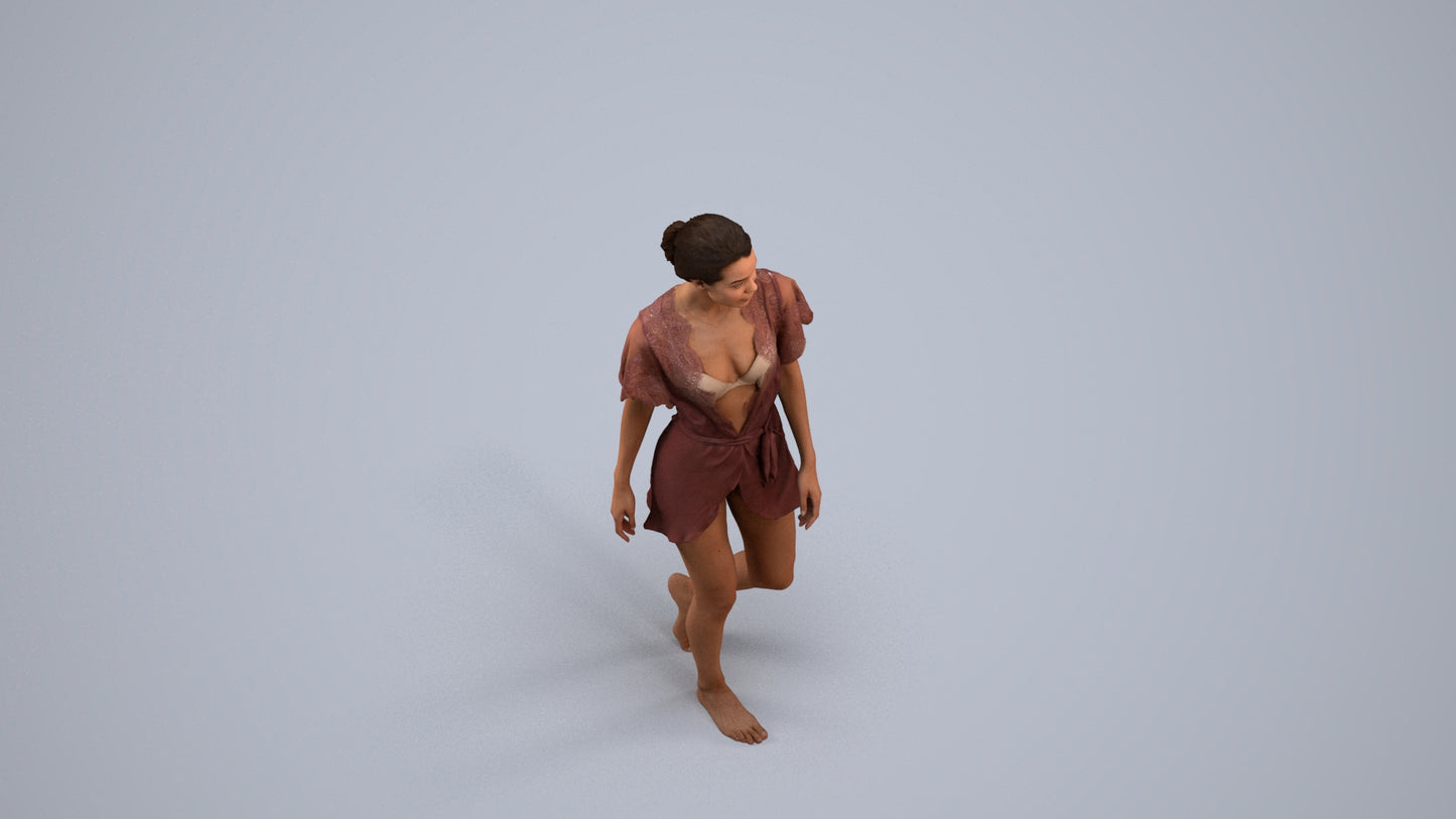 realistic 3D human woman bathroom, archviz people FBX OBJ for Blender, back view render
