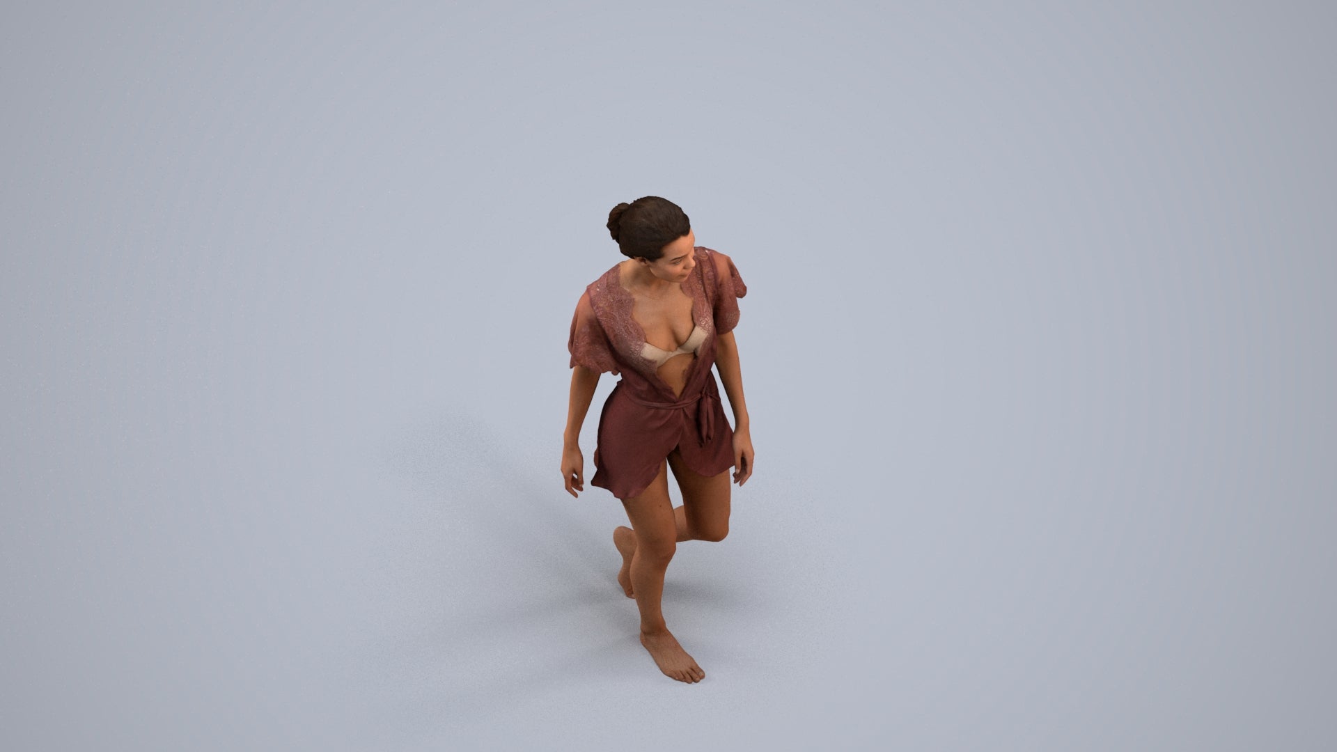 realistic 3D human woman bathroom, archviz people FBX OBJ for Blender, back view render