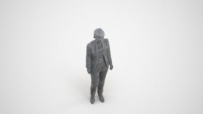 scanned 3D senior woman business standing, photogrammetry people for Enscape and V-Ray, wireframe three-quarter view