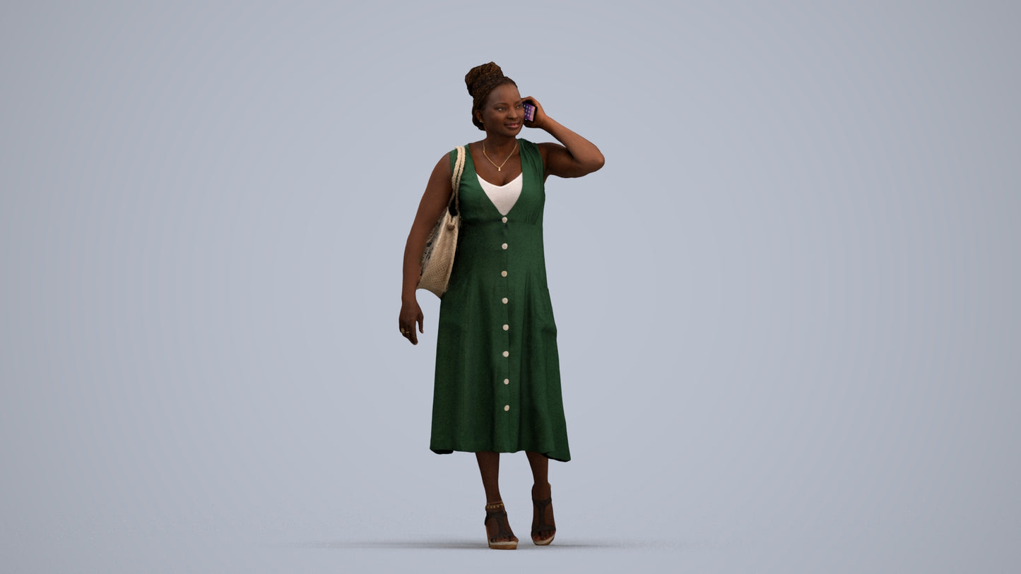 photogrammetry 3D woman casual walking, realistic human model archviz FBX, standing pose render