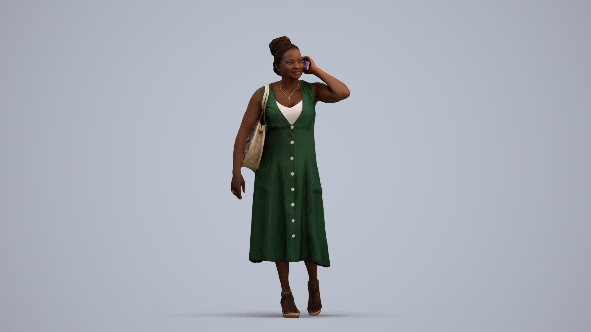 photogrammetry 3D woman casual walking, realistic human model archviz FBX, standing pose render