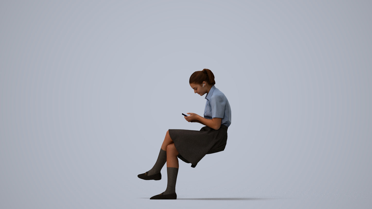 realistic 3D girl mix, scanned archviz people for Blender and 3ds Max, three-quarter view render
