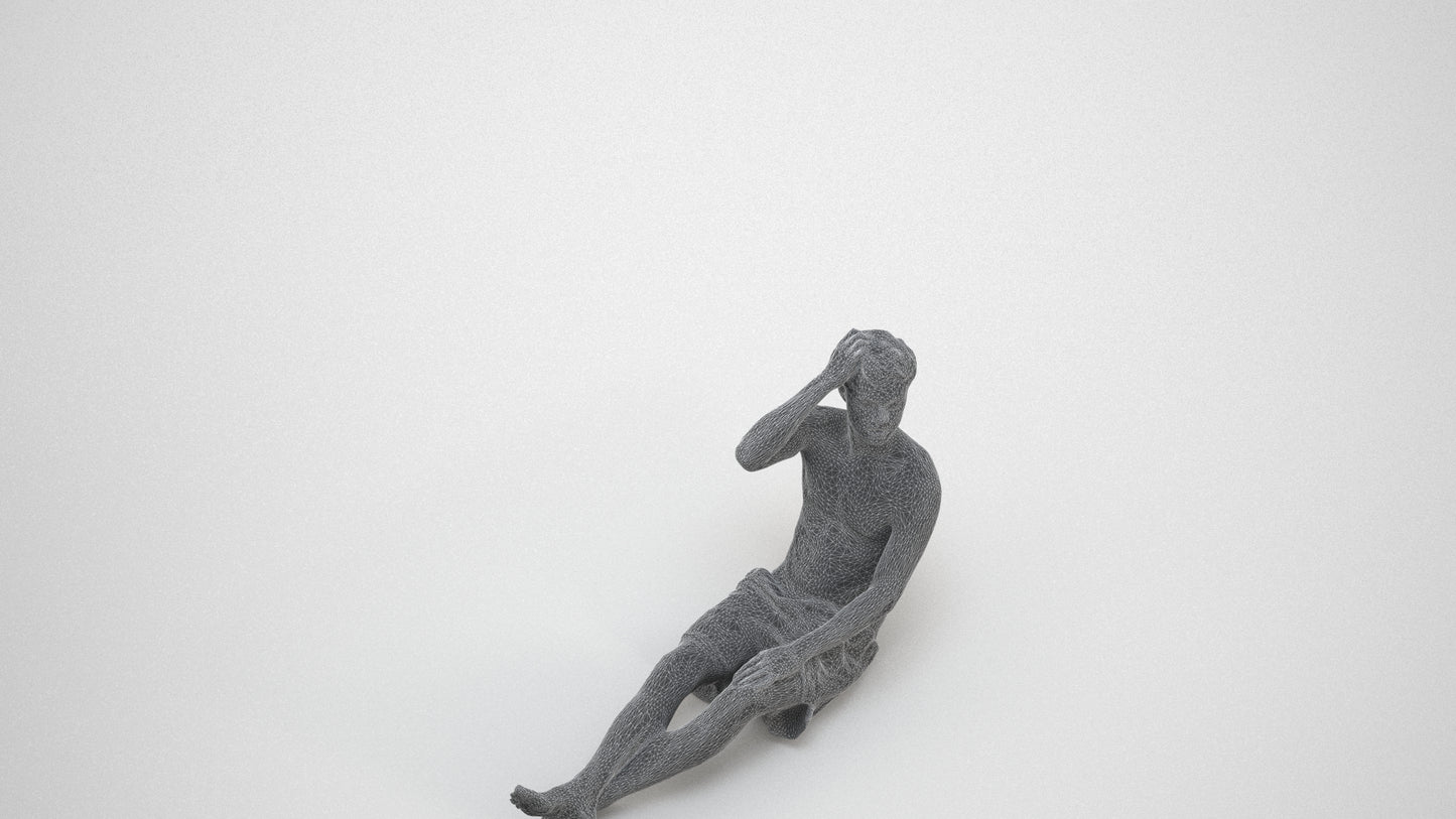 realistic 3D man pool, scanned archviz people for Blender and 3ds Max, wireframe three-quarter view
