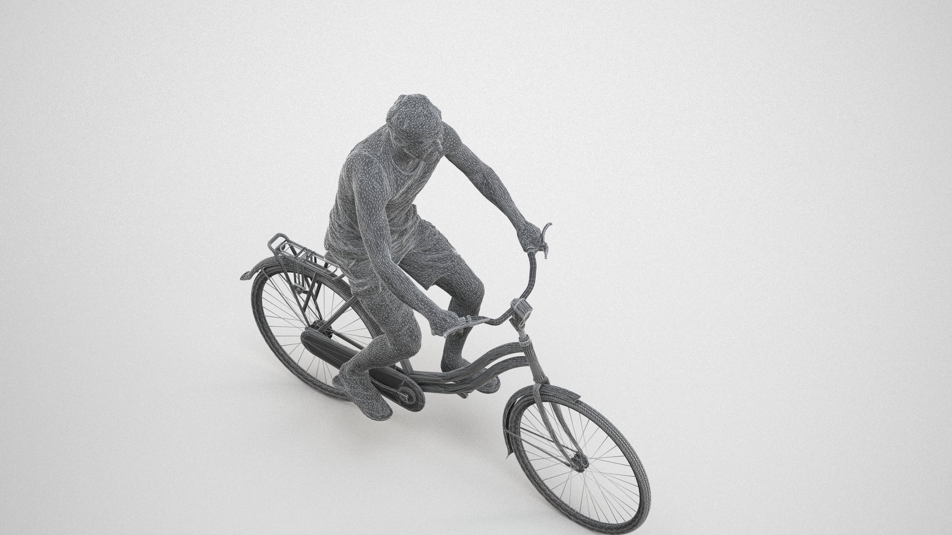 scanned 3D man casual cycling, photogrammetry people for Enscape and V-Ray, wireframe three-quarter view