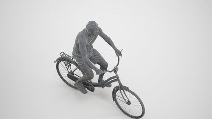 scanned 3D man casual cycling, photogrammetry people for Enscape and V-Ray, wireframe three-quarter view