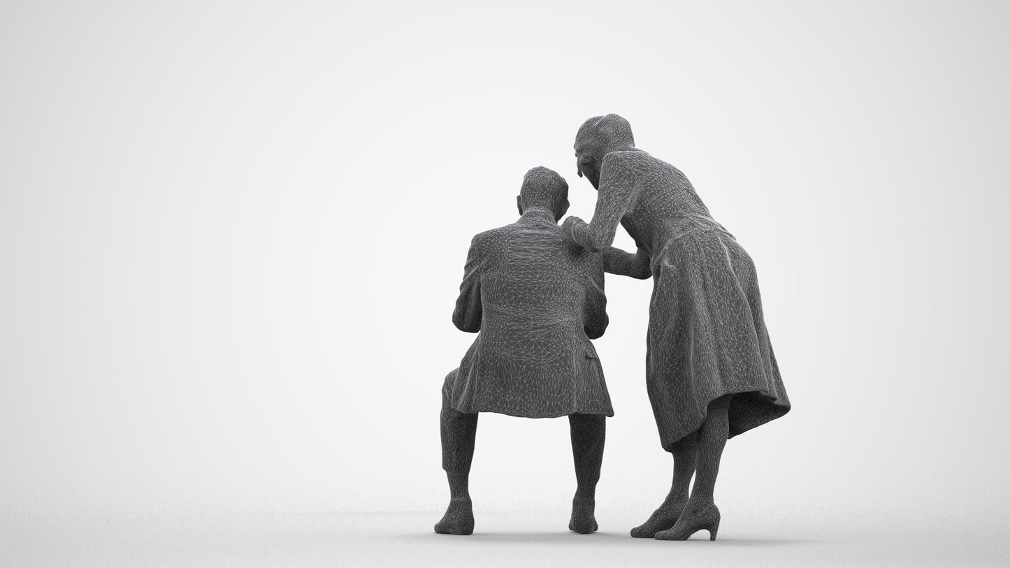 realistic 3D people senior woman business, render-ready for V-Ray and Corona, FBX OBJ, wireframe front view