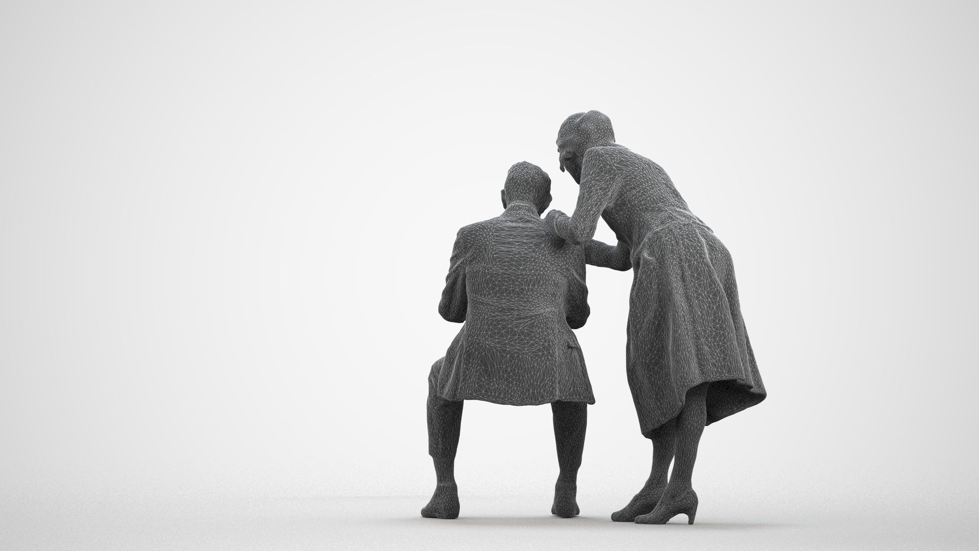 realistic 3D people senior woman business, render-ready for V-Ray and Corona, FBX OBJ, wireframe front view