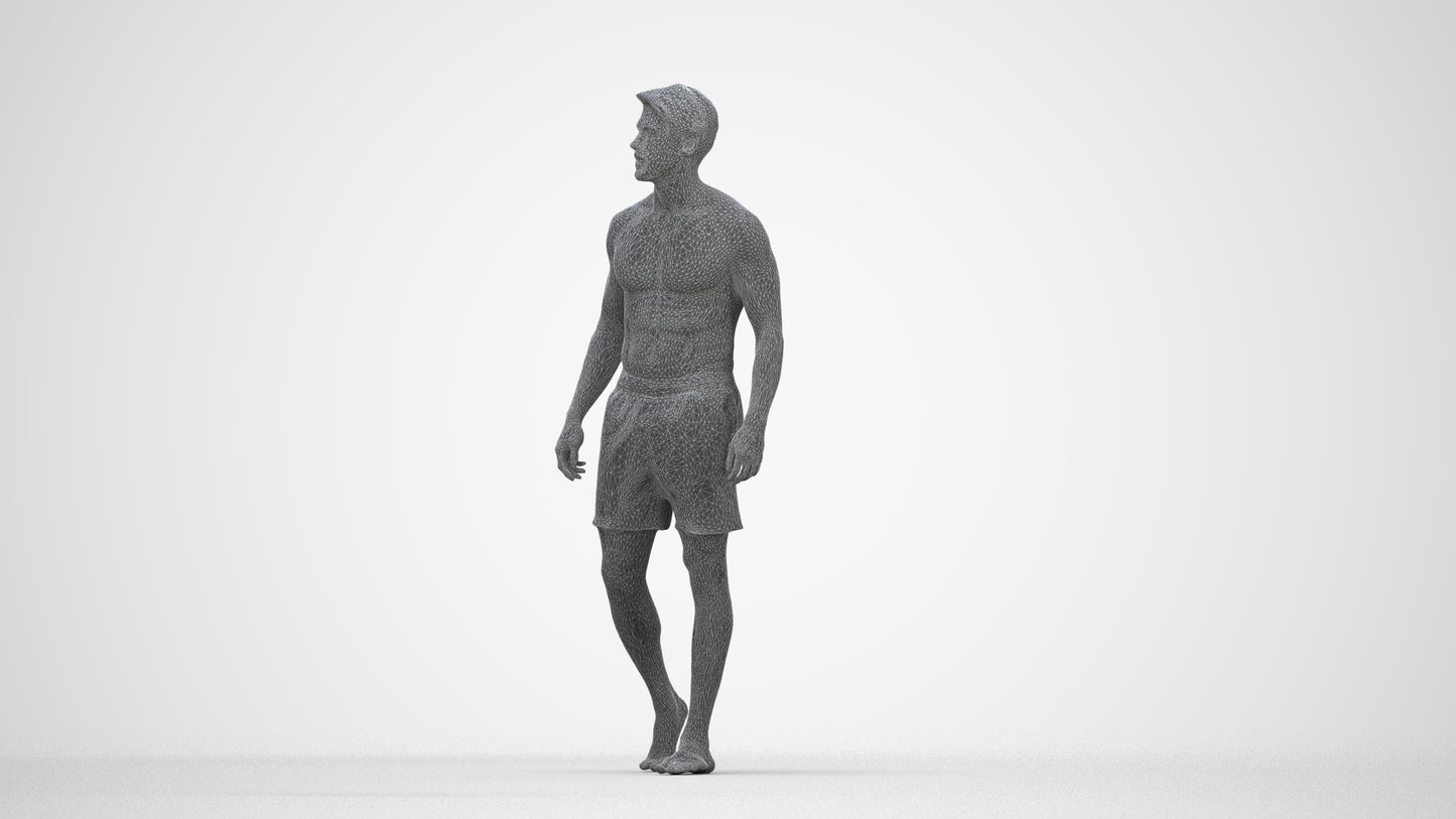 realistic 3D people man pool, render-ready for V-Ray and Corona, FBX OBJ, wireframe back view