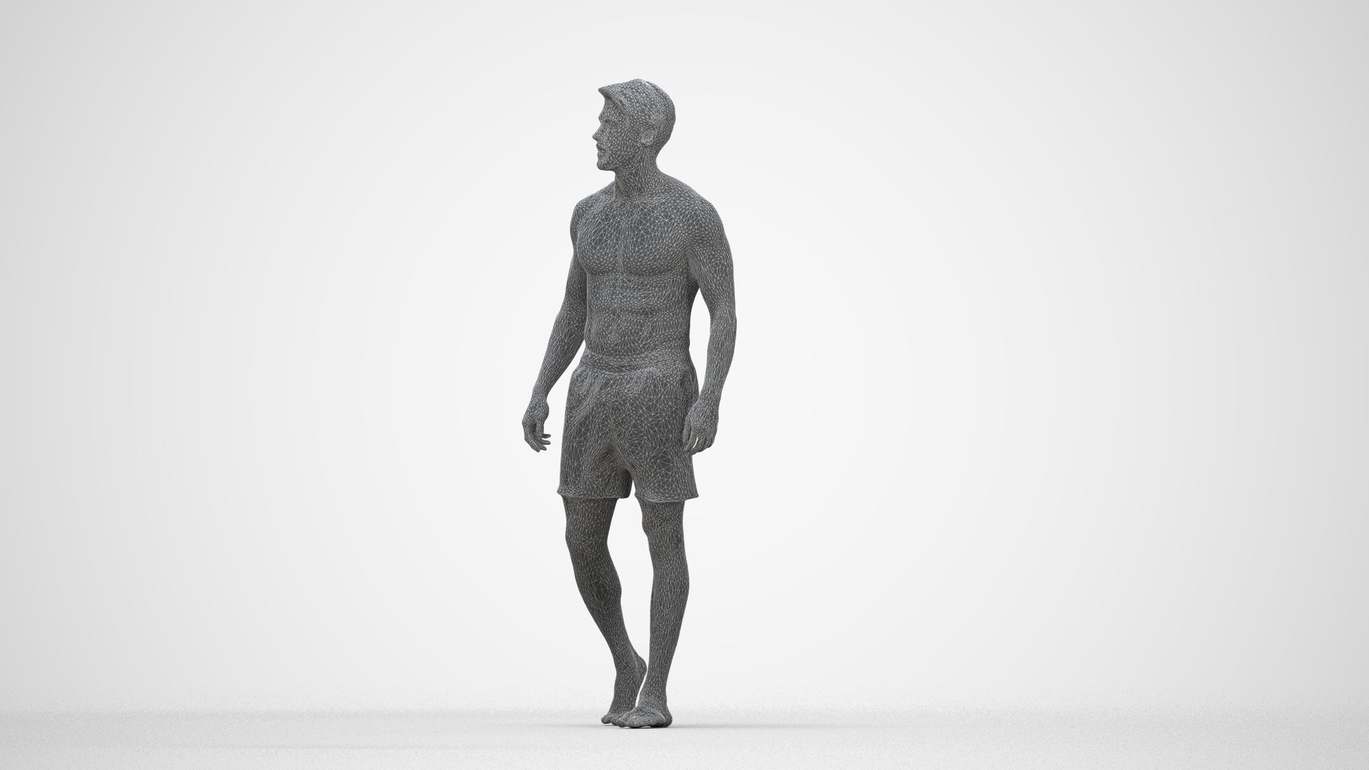 realistic 3D people man pool, render-ready for V-Ray and Corona, FBX OBJ, wireframe back view