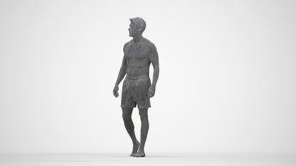 realistic 3D people man pool, render-ready for V-Ray and Corona, FBX OBJ, wireframe back view