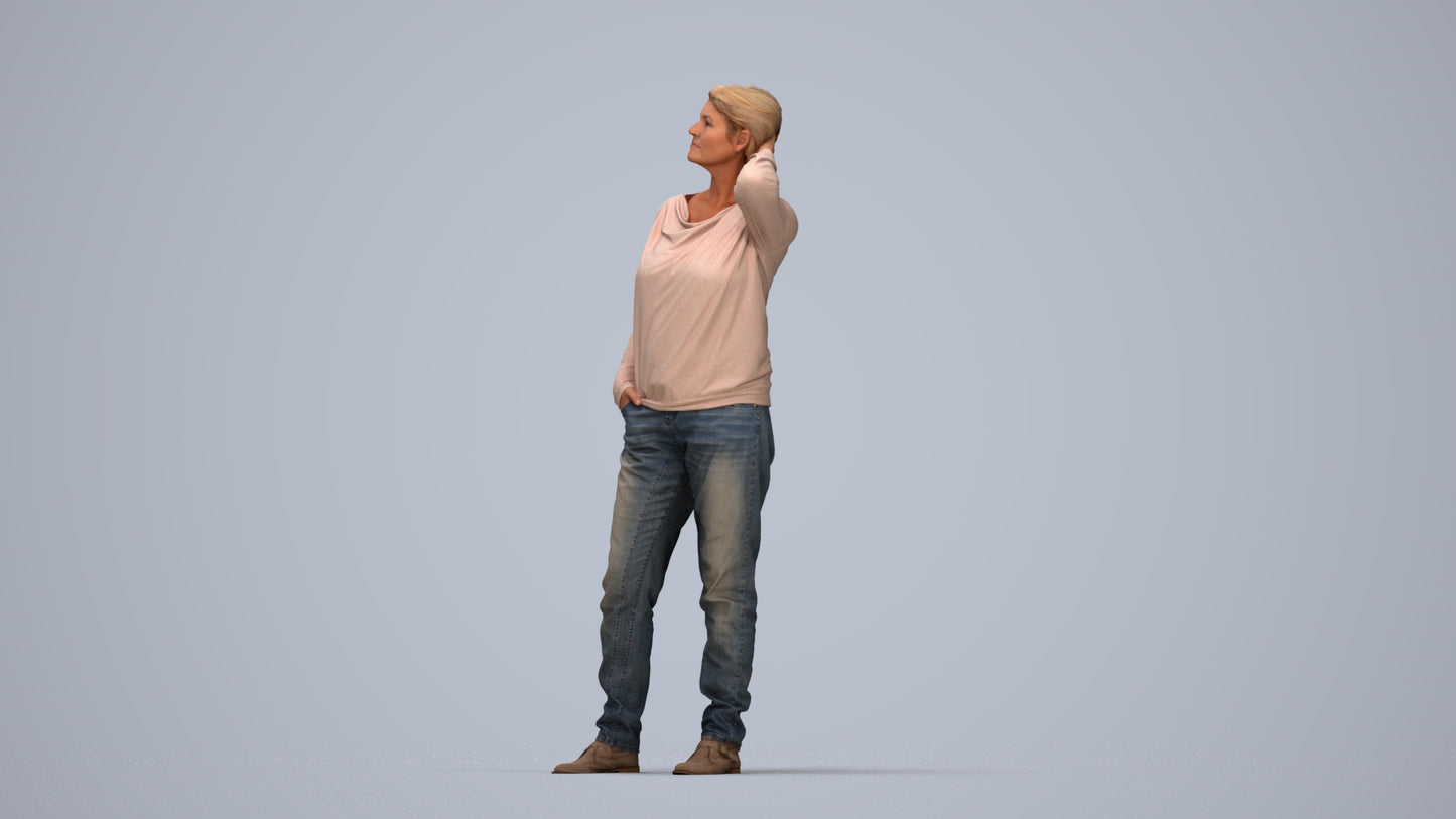 3D people model woman casual standing, scanned human for 3ds Max rendering, top-down view render