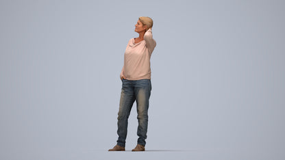 3D people model woman casual standing, scanned human for 3ds Max rendering, top-down view render