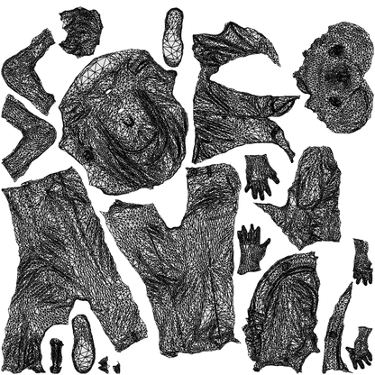 scanned 3D girl kids, photogrammetry people for Enscape and V-Ray, wireframe top-down view