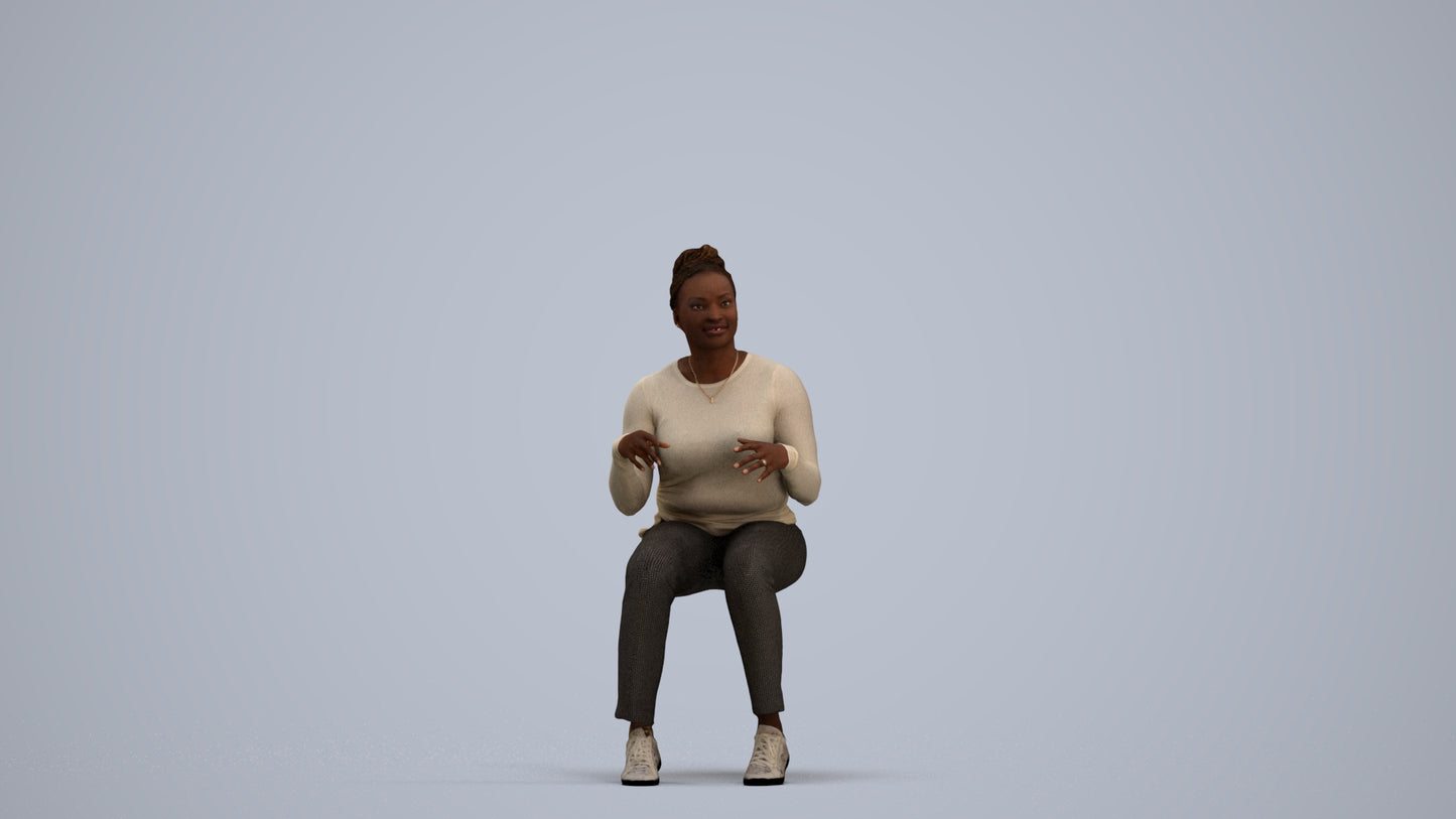 scanned 3D woman casual sitting, photogrammetry people for Enscape and V-Ray, standing pose render