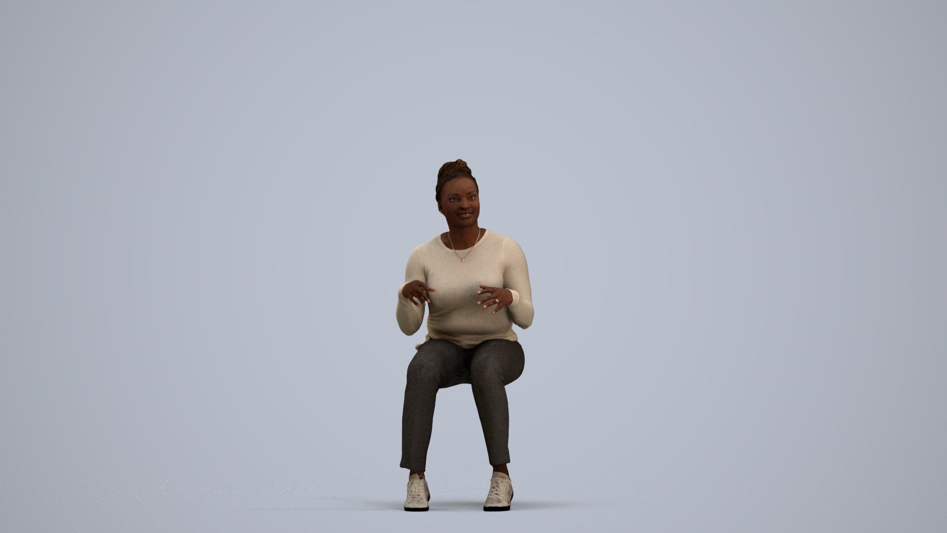 scanned 3D woman casual sitting, photogrammetry people for Enscape and V-Ray, standing pose render