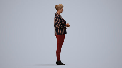 realistic 3D human woman business standing, archviz people FBX OBJ for Blender, side view render