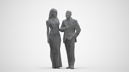 3D human model woman formal couple, photogrammetry scanned person for archviz, three-quarter front view render
