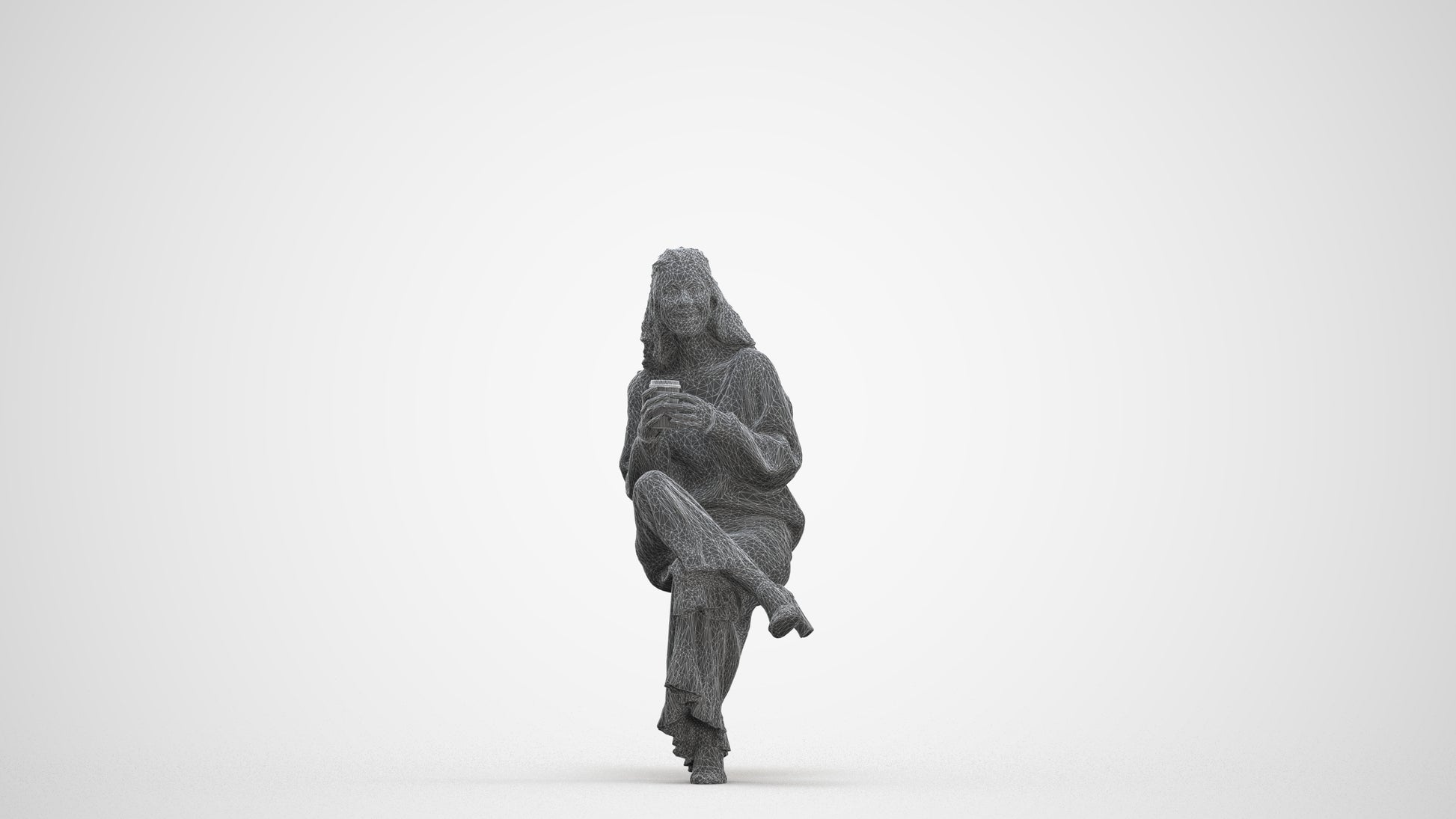 realistic 3D people woman casual sitting, render-ready for V-Ray and Corona, FBX OBJ, three-quarter front view render
