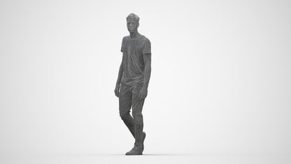 3D human model man casual walking, photogrammetry scanned person for archviz, wireframe back view