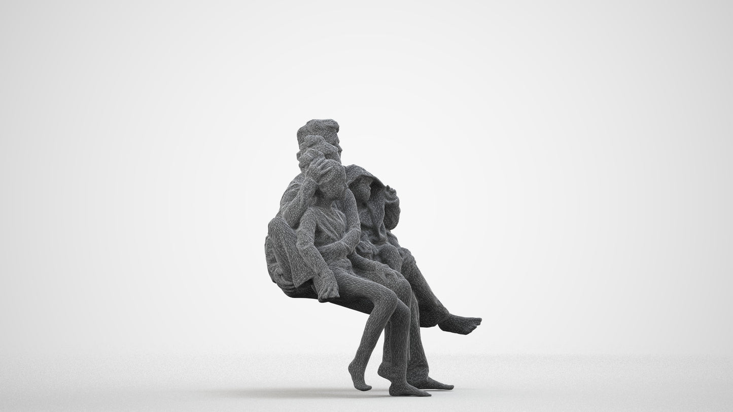 3D people model girl kids, scanned human for 3ds Max rendering, wireframe side view