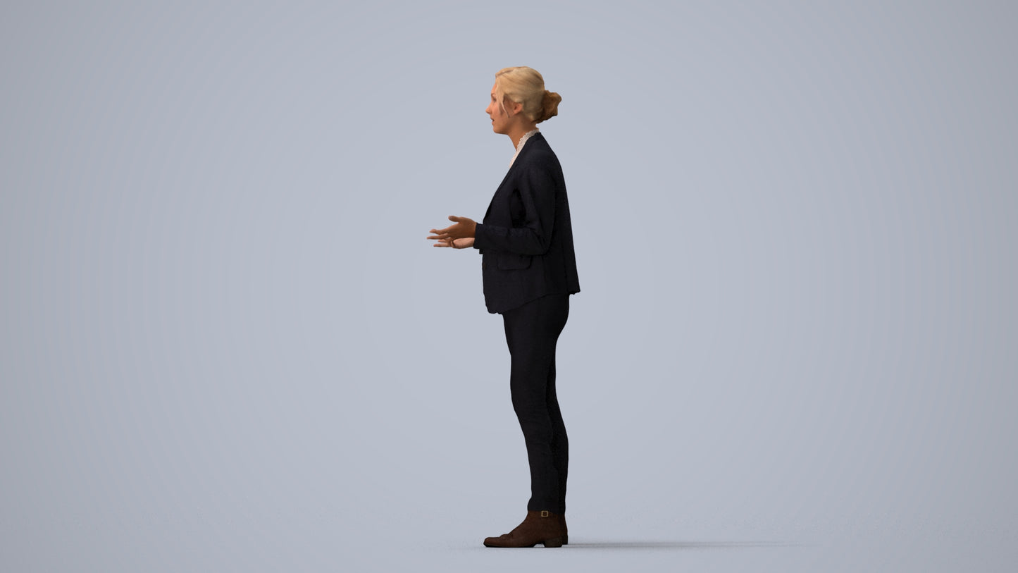 3D scanned woman business, photorealistic archviz people for Enscape and SketchUp, three-quarter view render