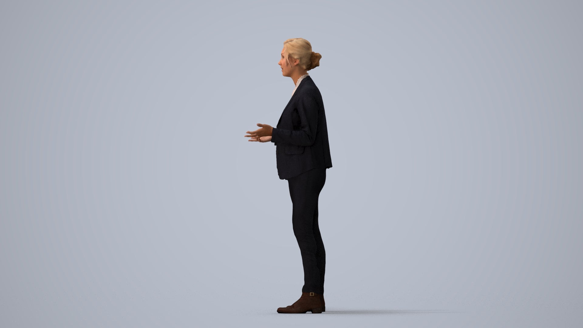 3D scanned woman business, photorealistic archviz people for Enscape and SketchUp, three-quarter view render