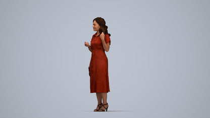 3D human model woman casual standing, photogrammetry scanned person for archviz, top-down view render