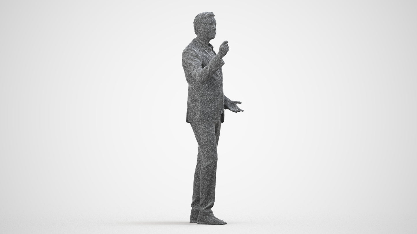 realistic 3D human man business, archviz people FBX OBJ for Blender, wireframe side view