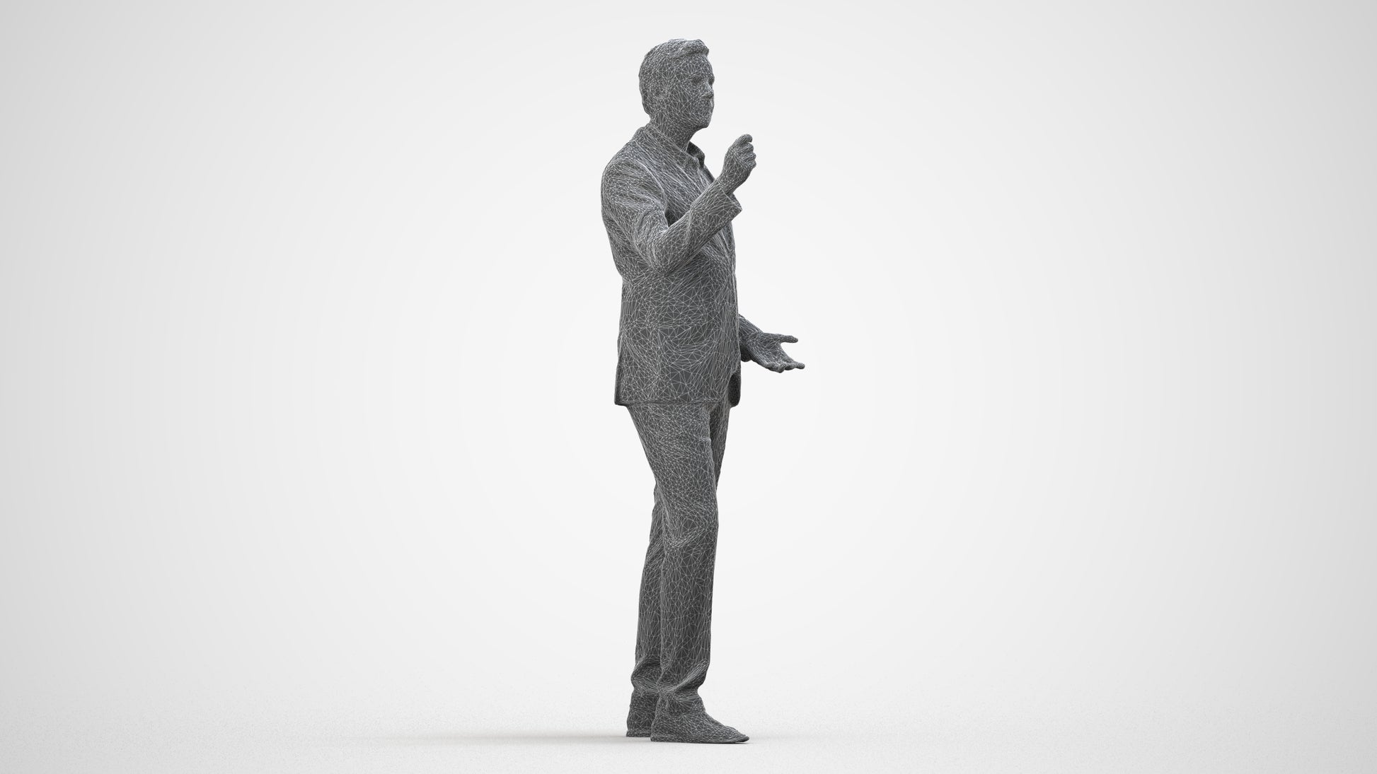 realistic 3D human man business, archviz people FBX OBJ for Blender, wireframe side view