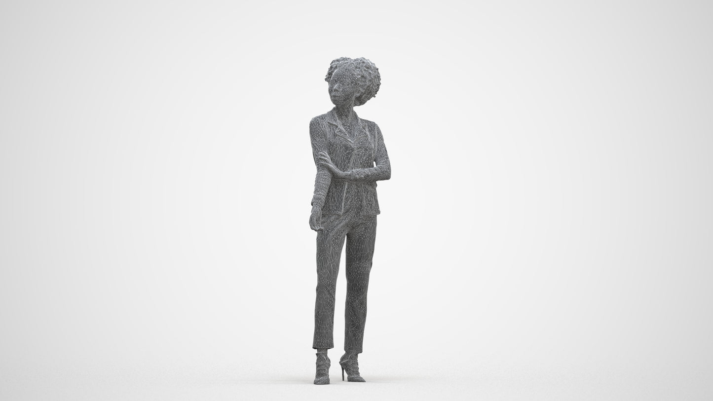 3D scanned woman standing business, photorealistic archviz people for Enscape and SketchUp, three-quarter front view render