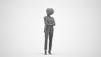 3D scanned woman standing business, photorealistic archviz people for Enscape and SketchUp, three-quarter front view render