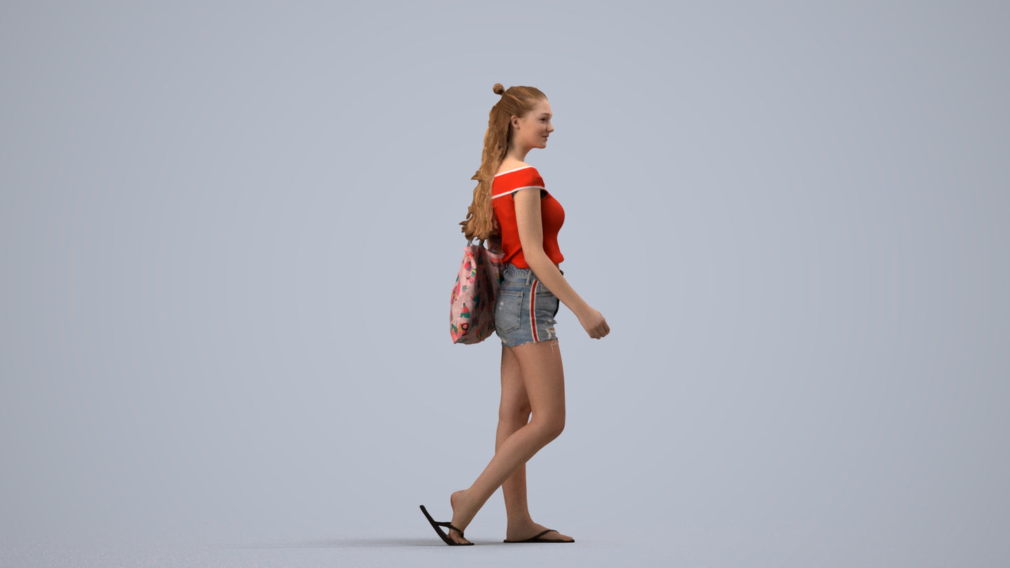 realistic 3D people girl casual walking, render-ready for V-Ray and Corona, FBX OBJ, side view render