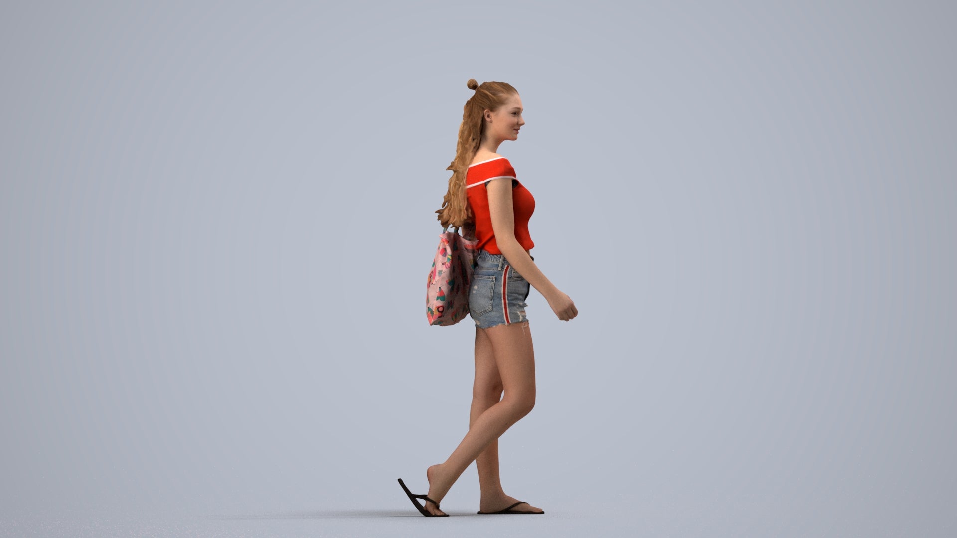 realistic 3D people girl casual walking, render-ready for V-Ray and Corona, FBX OBJ, side view render