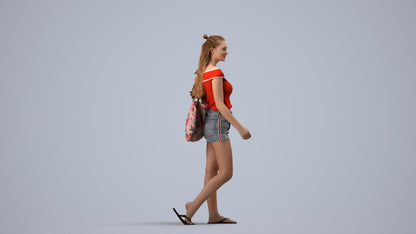 realistic 3D people girl casual walking, render-ready for V-Ray and Corona, FBX OBJ, side view render