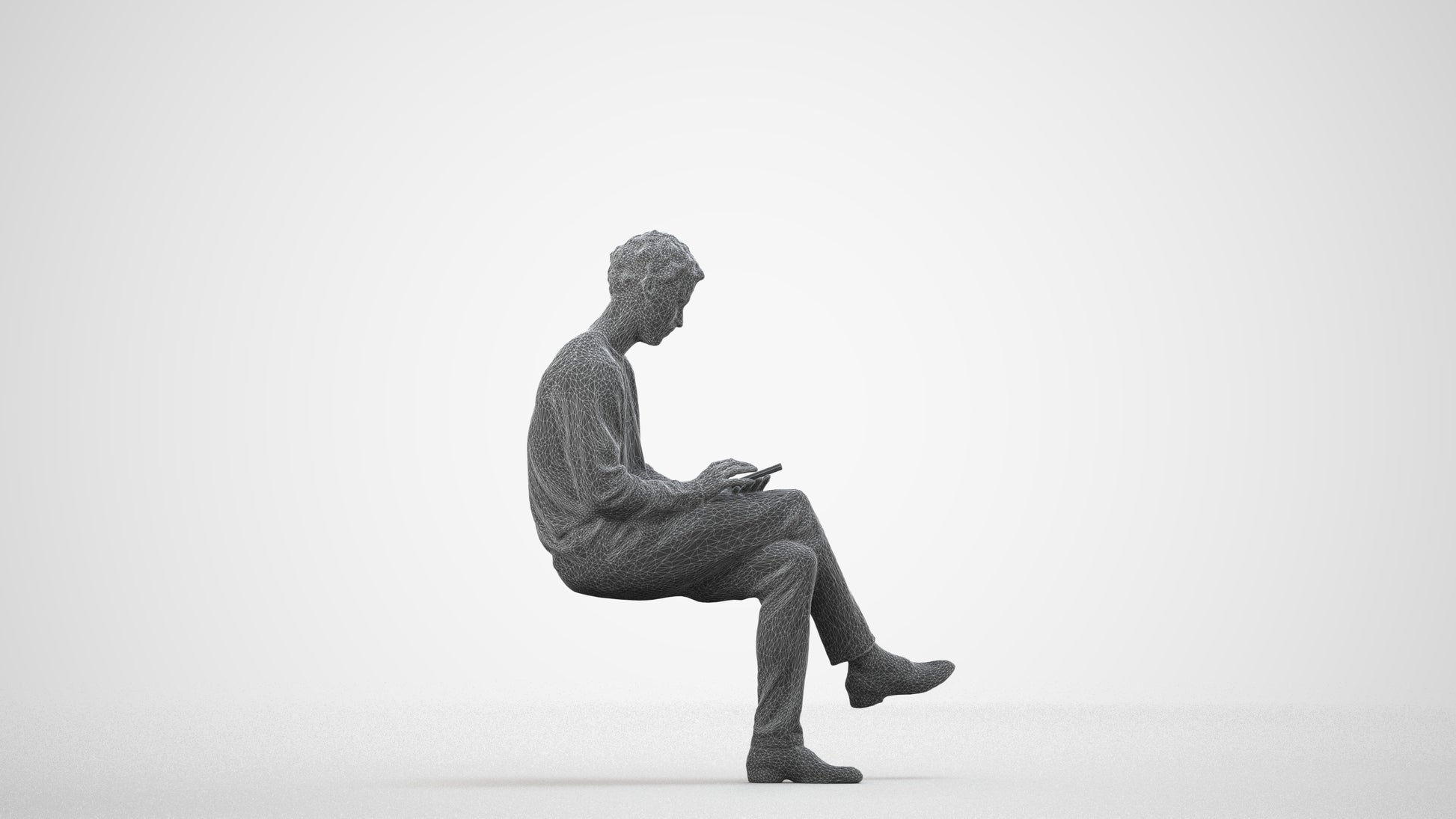 realistic 3D people man casual sitting, render-ready for V-Ray and Corona, FBX OBJ, wireframe side view