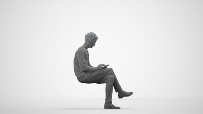 realistic 3D people man casual sitting, render-ready for V-Ray and Corona, FBX OBJ, wireframe side view