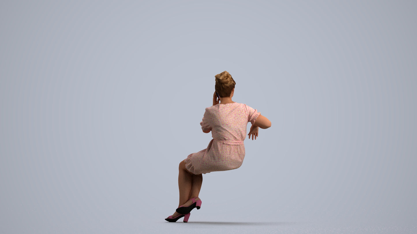 scanned 3D woman casual sitting, photogrammetry people for Enscape and V-Ray, front view render