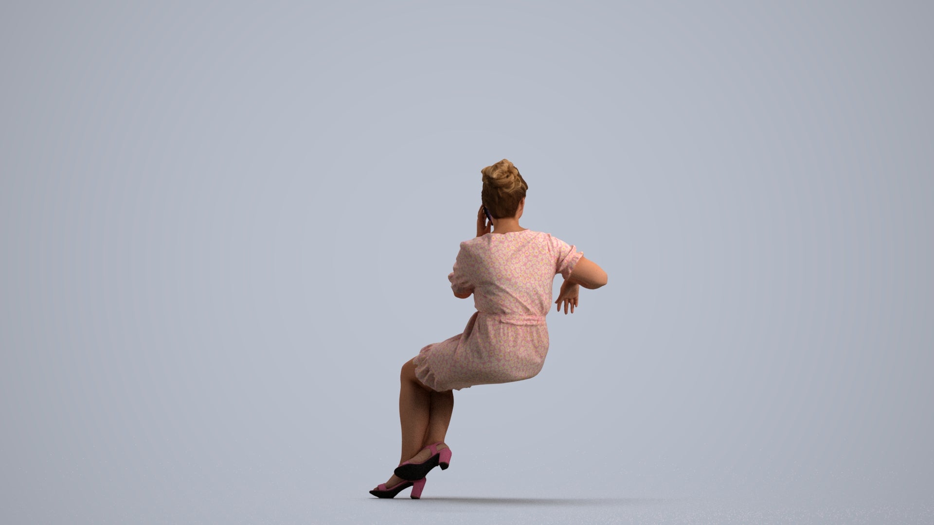 scanned 3D woman casual sitting, photogrammetry people for Enscape and V-Ray, front view render
