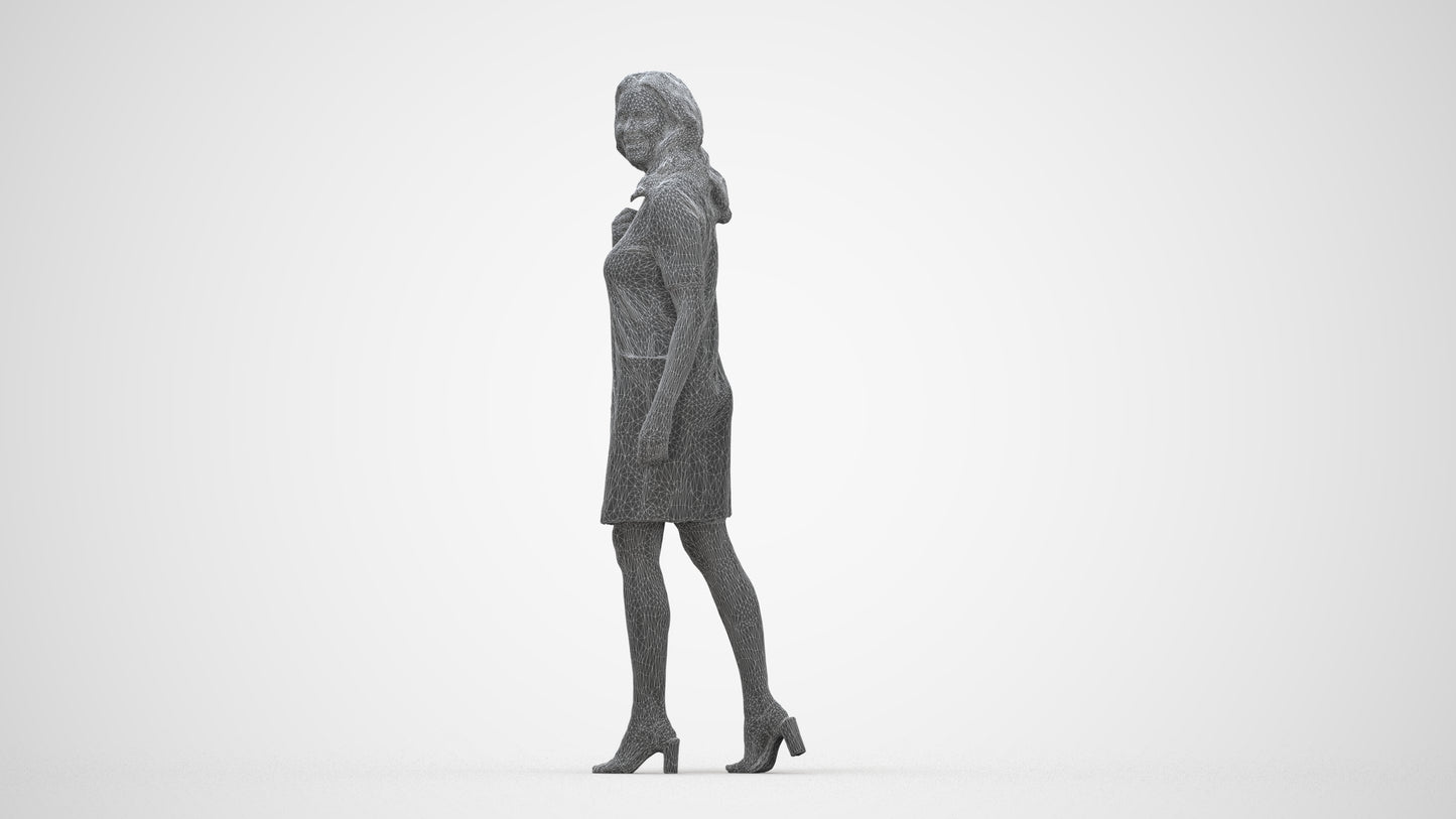 realistic 3D human woman casual walking, archviz people FBX OBJ for Blender, wireframe back view
