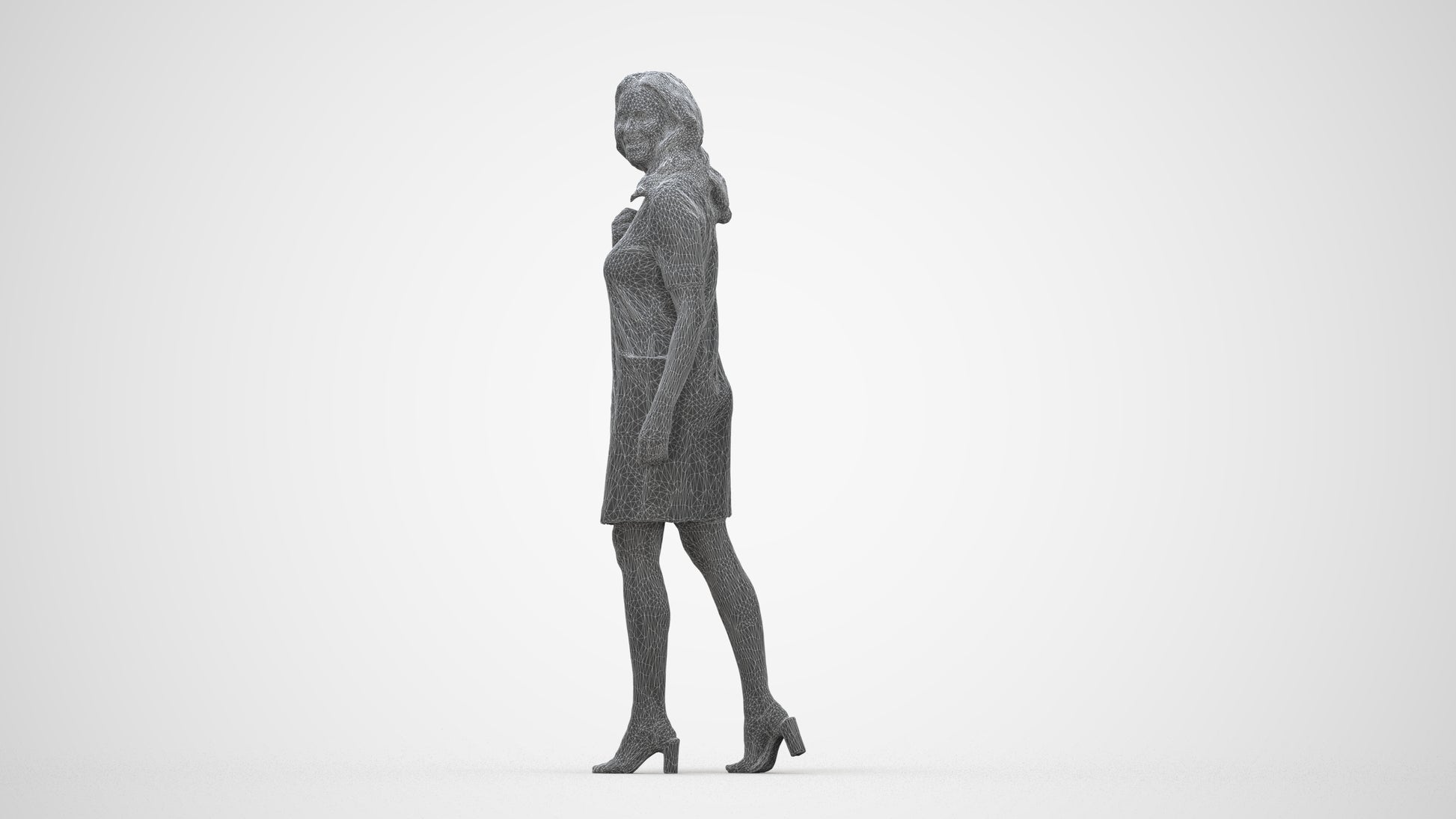 realistic 3D human woman casual walking, archviz people FBX OBJ for Blender, wireframe back view