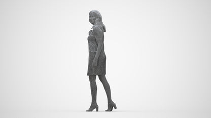 realistic 3D human woman casual walking, archviz people FBX OBJ for Blender, wireframe back view