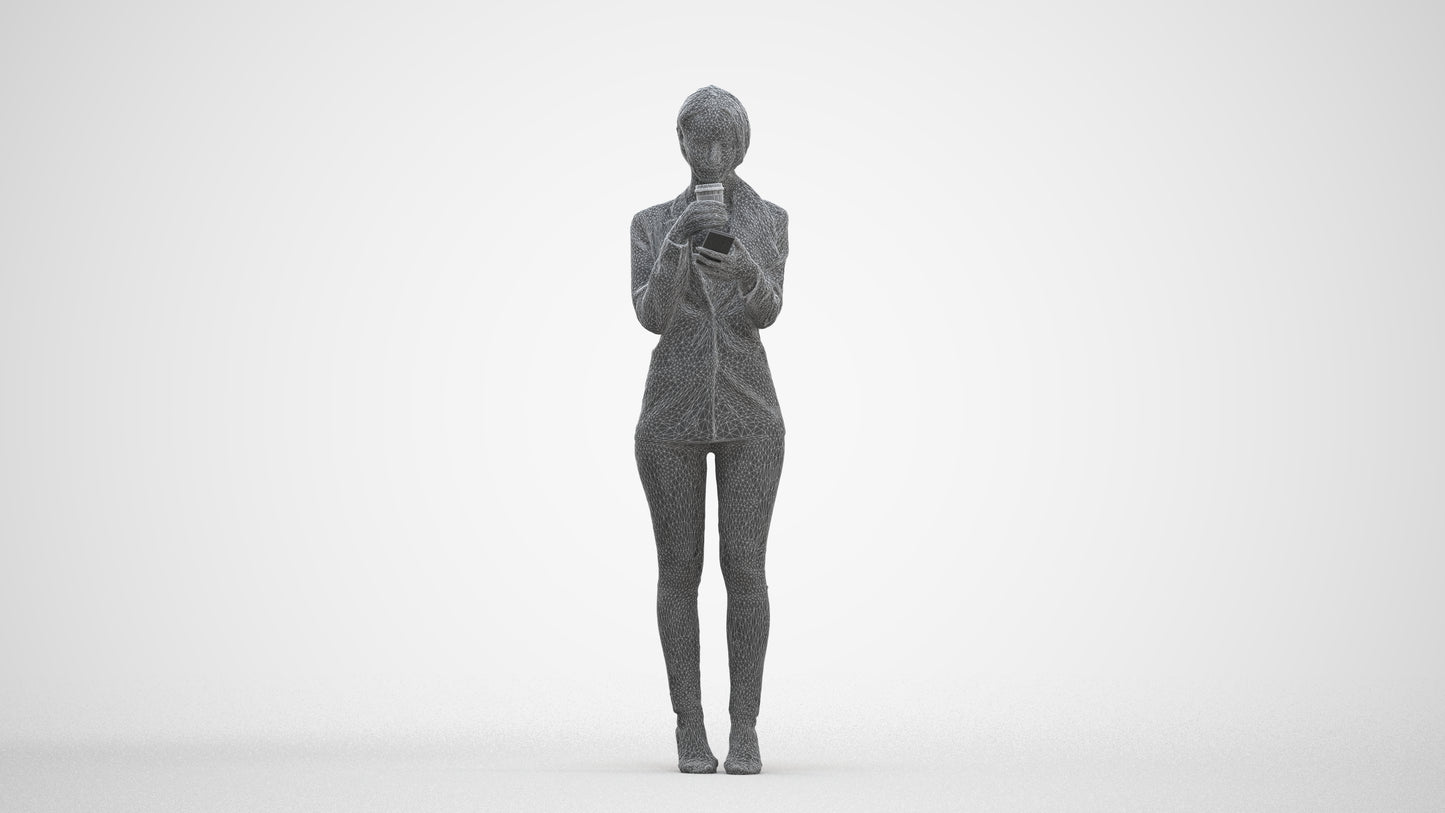 3D people model woman business standing, scanned human for 3ds Max rendering, three-quarter front view render