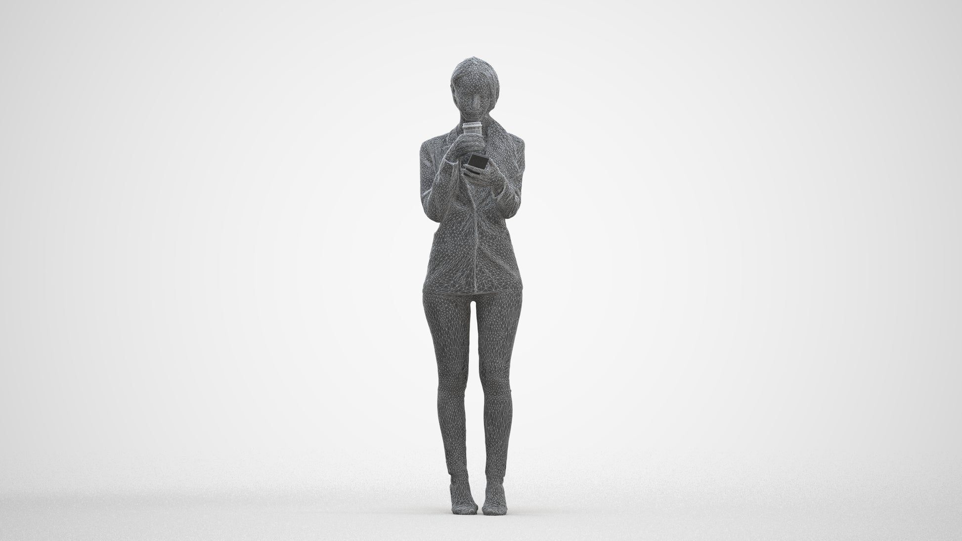 3D people model woman business standing, scanned human for 3ds Max rendering, three-quarter front view render