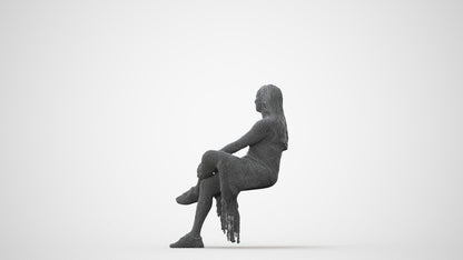 realistic 3D woman casual sitting, scanned archviz people for Blender and 3ds Max, square thumbnail