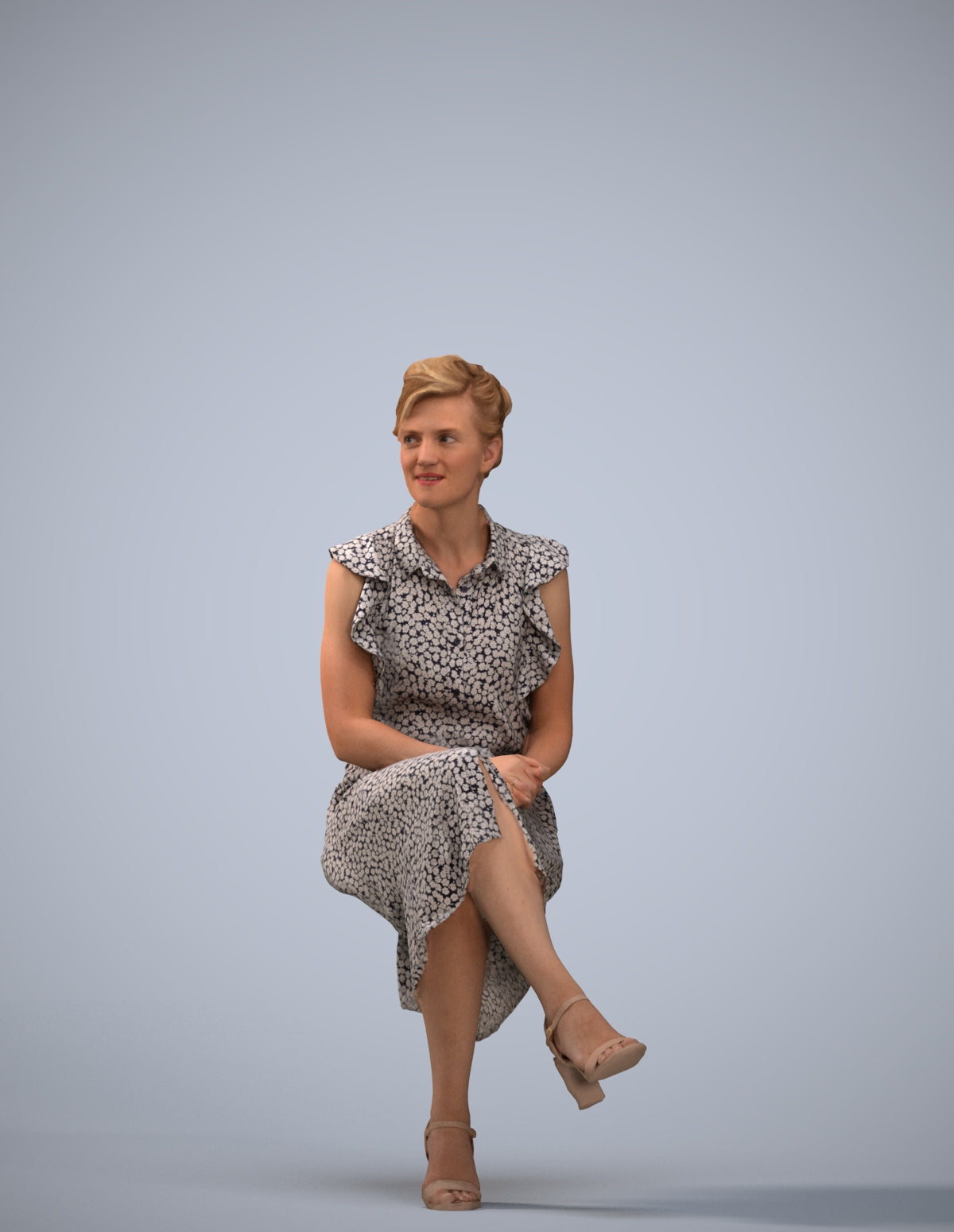 realistic 3D human woman casual sitting, archviz people FBX OBJ for Blender