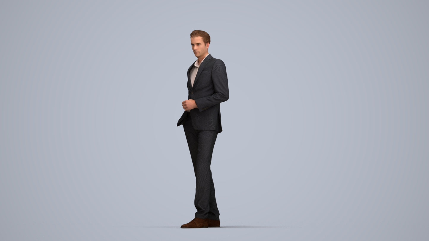 3D scanned man standing business, photorealistic archviz people for Enscape and SketchUp, top-down view render