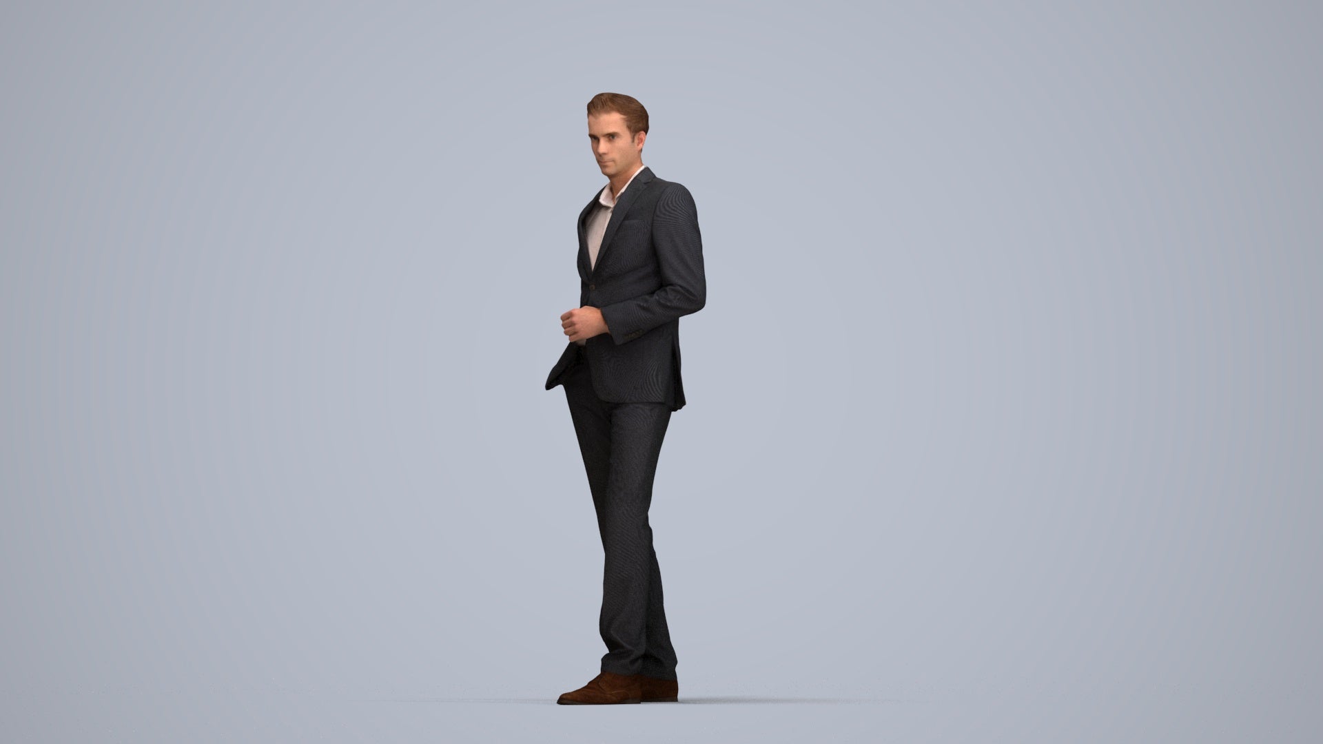 3D scanned man standing business, photorealistic archviz people for Enscape and SketchUp, top-down view render