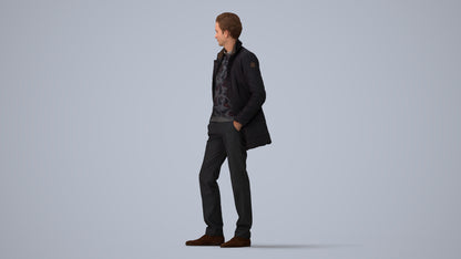 3D scanned man standing casual, photorealistic archviz people for Enscape and SketchUp, three-quarter view render