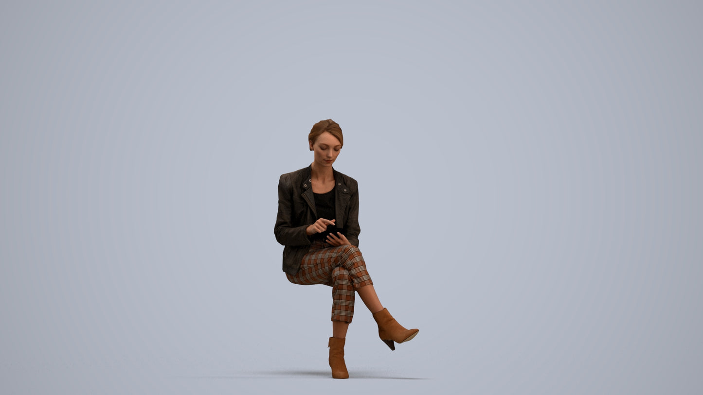realistic 3D human woman business sitting, archviz people FBX OBJ for Blender, standing pose render