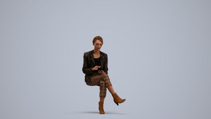 realistic 3D human woman business sitting, archviz people FBX OBJ for Blender, standing pose render